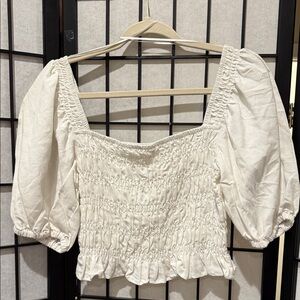 Rhythm Off-White Smocked Puff Sleeve Blouse